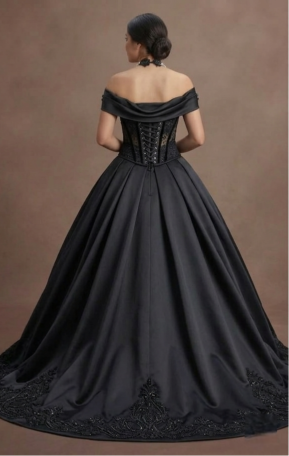 Black Wedding Dress Satin Corset Luxury Evening Ceremony