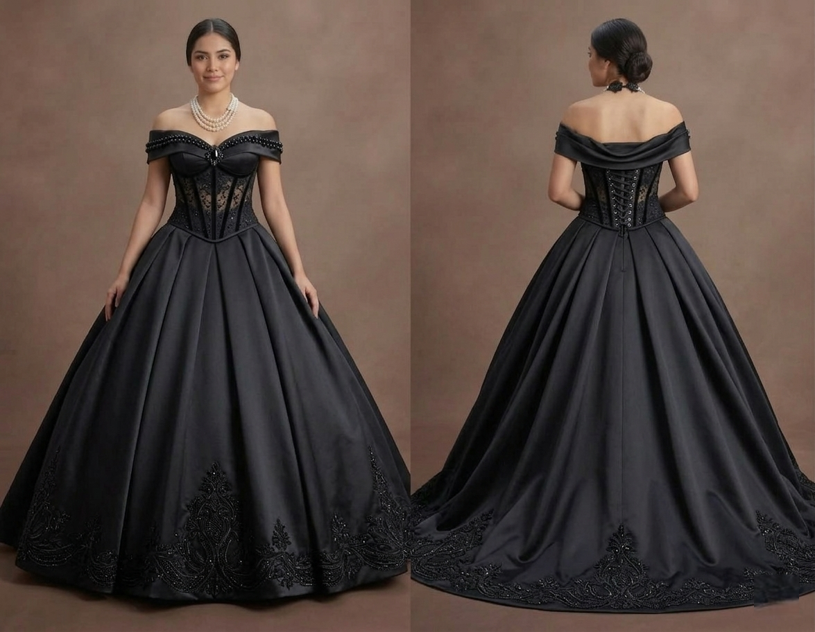 Black Wedding Dress Satin Corset Luxury Evening Ceremony