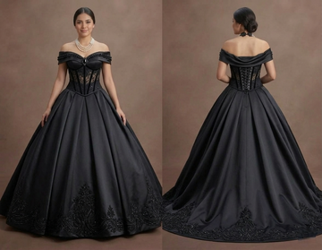 Black Wedding Dress Satin Corset Luxury Evening Ceremony