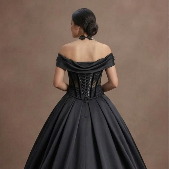 Black Wedding Dress Satin Corset Luxury Evening Ceremony