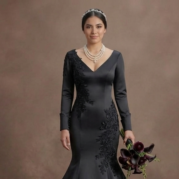 Black Wedding Dress Satin Mermaid Chic Modern Bride