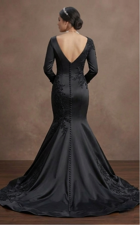 Black Wedding Dress Satin Mermaid Chic Modern Bride