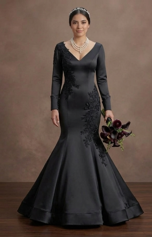 Black Wedding Dress Satin Mermaid Chic Modern Bride