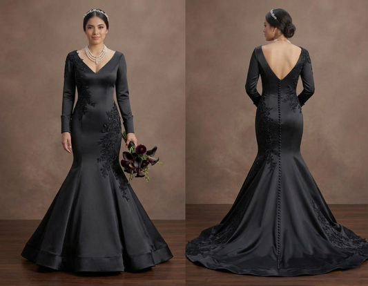 Black Wedding Dress Satin Mermaid Chic Modern Bride