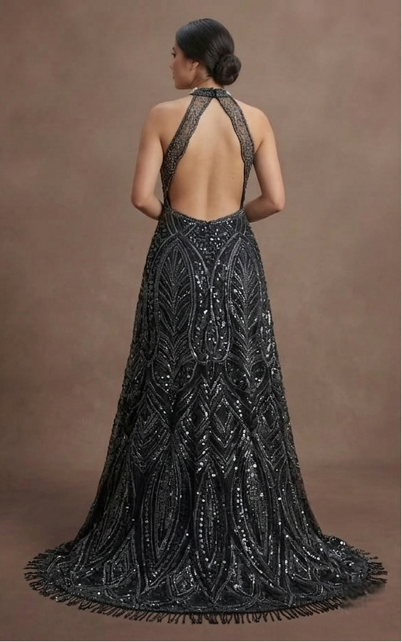 Black Wedding Dress Sequin Glam Evening Wedding
