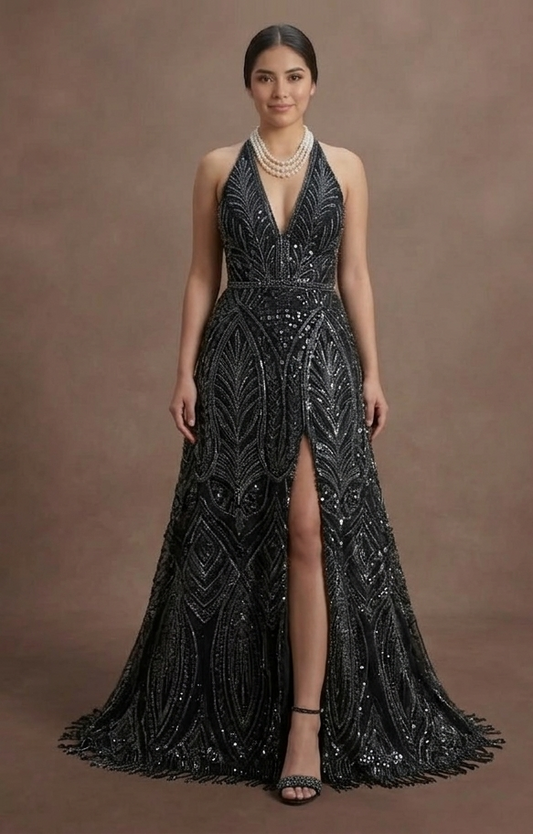 Black Wedding Dress Sequin Glam Evening Wedding