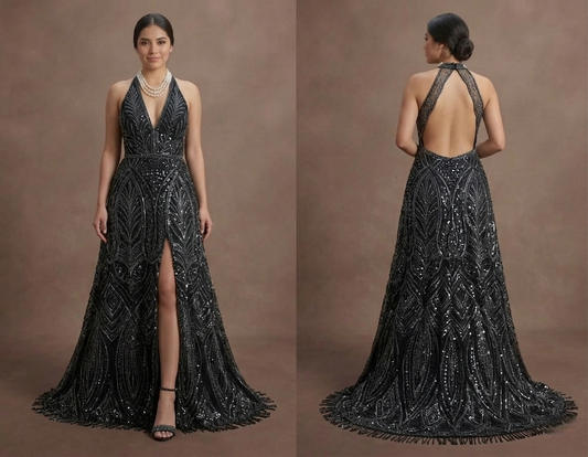 Black Wedding Dress Sequin Glam Evening Wedding