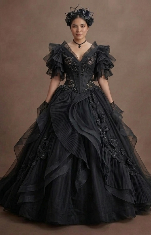 Black Wedding Dress Tulle Ball Gown Dramatic Bridal