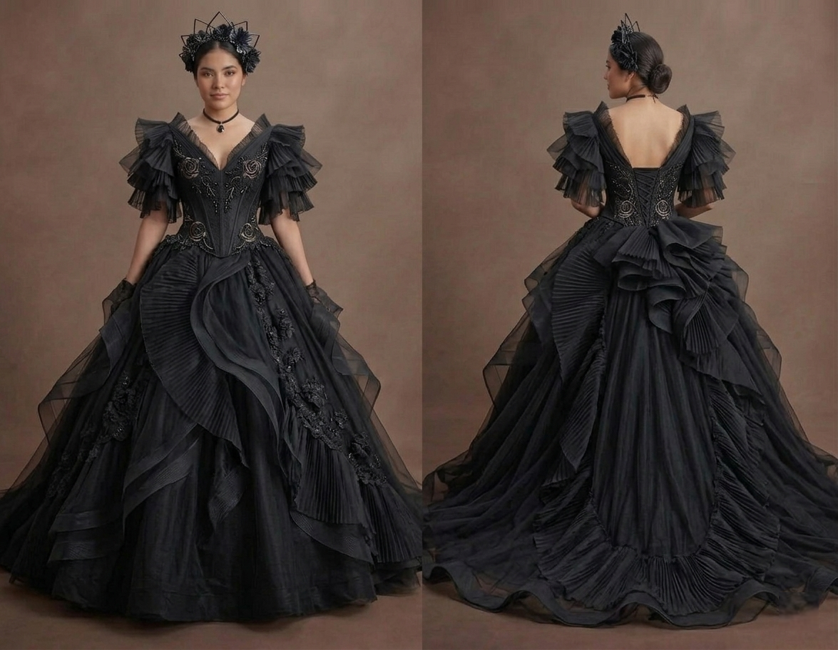Black Wedding Dress Tulle Ball Gown Dramatic Bridal