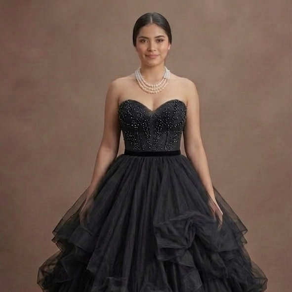 Black Wedding Dress Tulle Layered Princess Wedding