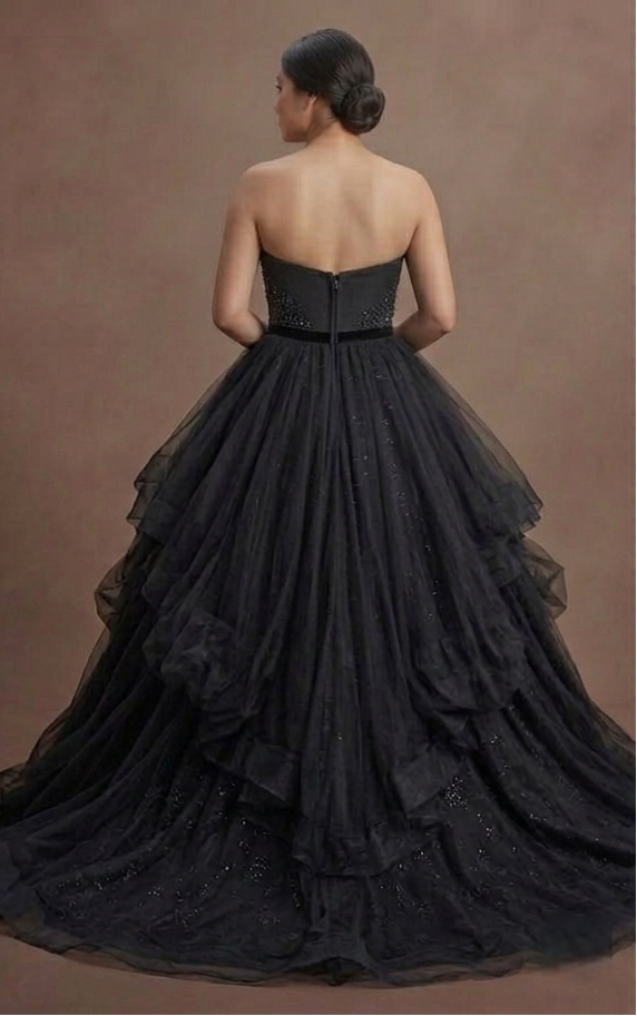 Black Wedding Dress Tulle Layered Princess Wedding