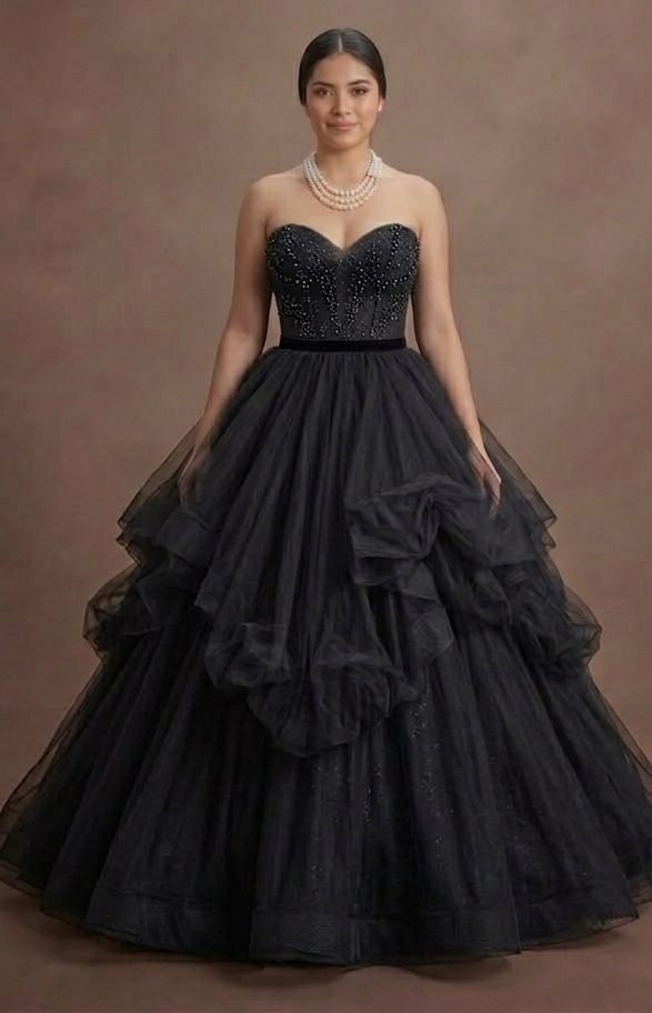 Black Wedding Dress Tulle Layered Princess Wedding