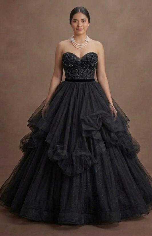 Black Wedding Dress Tulle Layered Princess Wedding