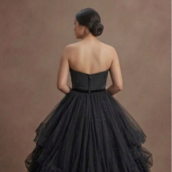 Black Wedding Dress Tulle Layered Princess Wedding