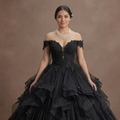 Black Wedding Dress Tulle Off Shoulder Fairytale Bridal