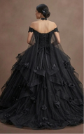 Black Wedding Dress Tulle Off Shoulder Fairytale Bridal