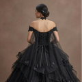 Black Wedding Dress Tulle Off Shoulder Fairytale Bridal