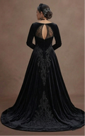 Black Wedding Dress Velvet A-Line Winter Formal Wedding