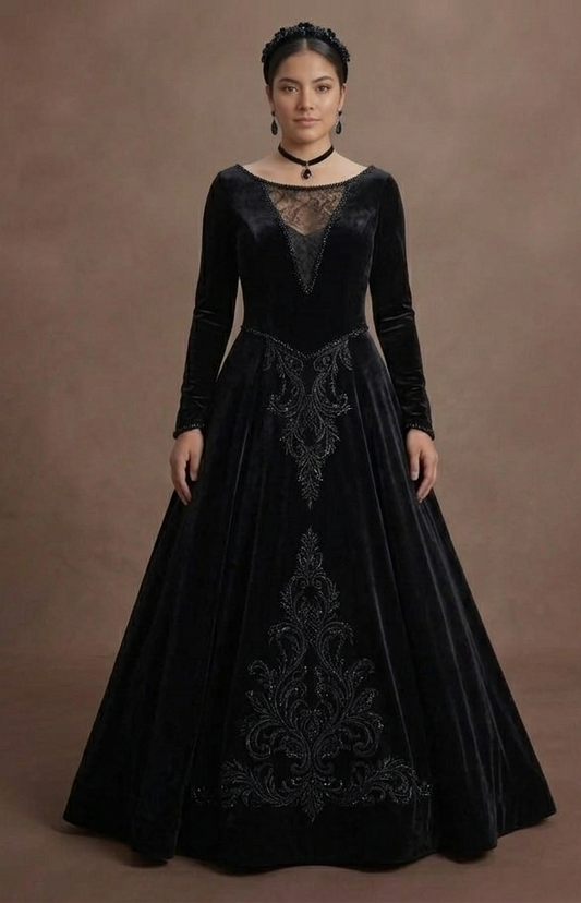 Black Wedding Dress Velvet A-Line Winter Formal Wedding