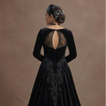 Black Wedding Dress Velvet A-Line Winter Formal Wedding