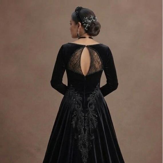 Black Wedding Dress Velvet A-Line Winter Formal Wedding