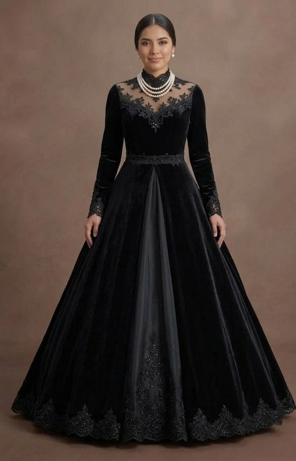 Black Wedding Dress Velvet Long Sleeve Winter Wedding