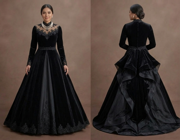 Black Wedding Dress Velvet Long Sleeve Winter Wedding