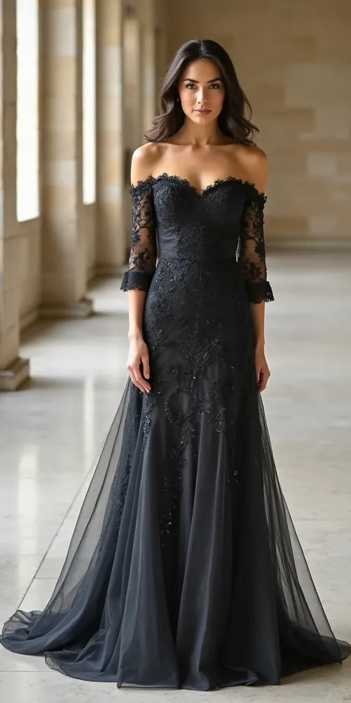 Ball Gown Abiti Da Sposa Dark Bridal Boutique Tulle Wedding Cocomelody  Bridal Fabiana A-Line Black