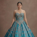 Blue Quinceañera Dress - Aquamarine Silk Strapless Gown
