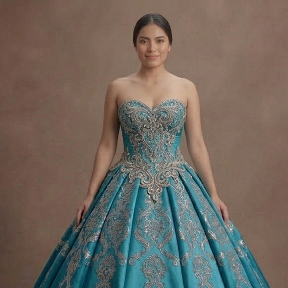 Blue Quinceañera Dress - Aquamarine Silk Strapless Gown