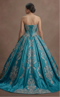 Blue Quinceañera Dress - Aquamarine Silk Strapless Gown