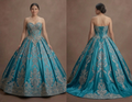 Blue Quinceañera Dress - Aquamarine Silk Strapless Gown