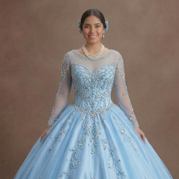 Blue Quinceañera Dress - Baby Blue Beaded Bodice Style