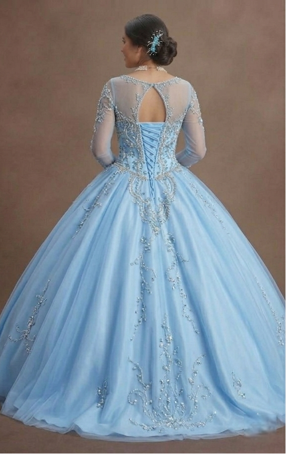 Blue Quinceañera Dress - Baby Blue Beaded Bodice Style