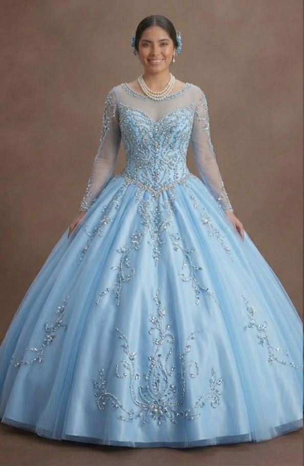 Blue Quinceañera Dress - Baby Blue Beaded Bodice Style