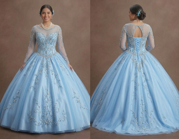 Blue Quinceañera Dress - Baby Blue Beaded Bodice Style