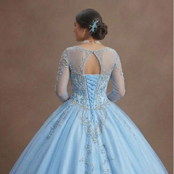 Blue Quinceañera Dress - Baby Blue Beaded Bodice Style