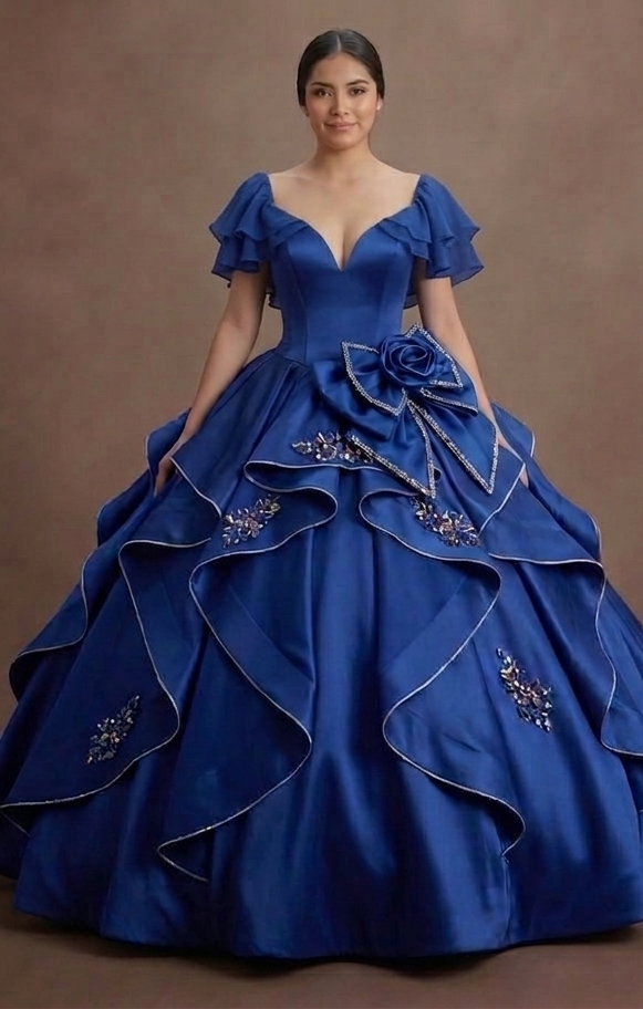 Blue Quinceañera Dress - Deep Cobalt Satin Formal Gown