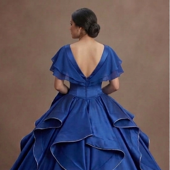 Blue Quinceañera Dress - Deep Cobalt Satin Formal Gown