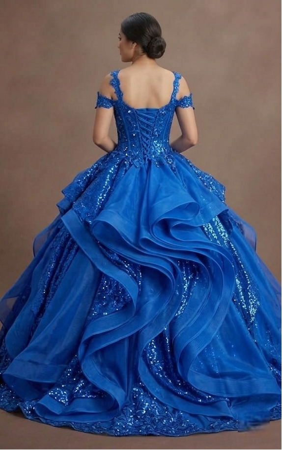 Blue Quinceañera Dress - Electric Blue Sequin Party Wear