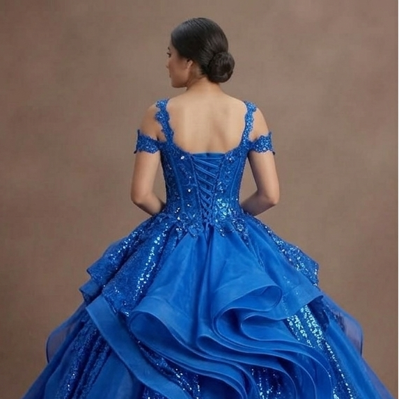 Blue Quinceañera Dress - Electric Blue Sequin Party Wear