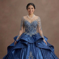 Blue Quinceañera Dress - Metallic Fabric Gala Gown