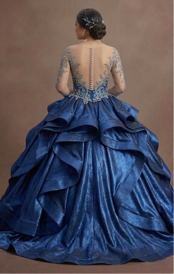 Blue Quinceañera Dress - Metallic Fabric Gala Gown