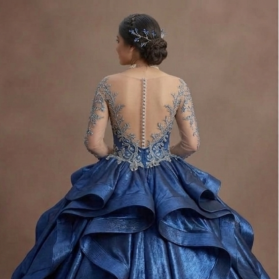 Blue Quinceañera Dress - Metallic Fabric Gala Gown