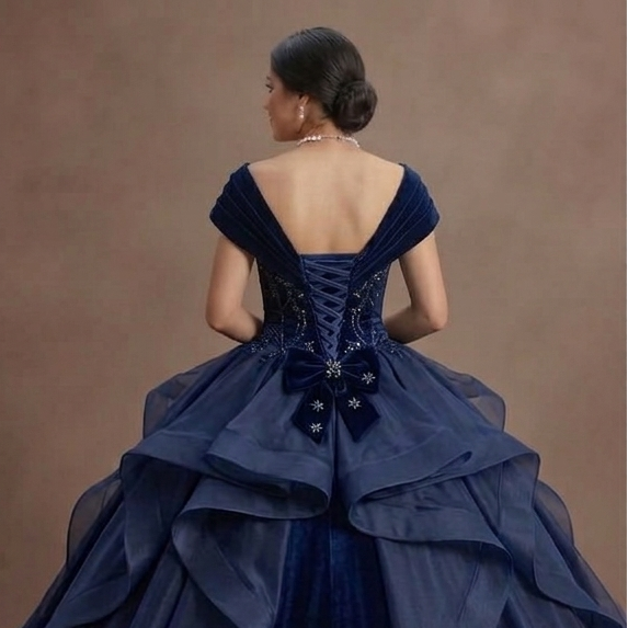 Blue Quinceañera Dress - Navy Velvet Midnight Glamour