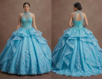 Blue Quinceañera Dress - Turquoise Tulle High-Volume Gown