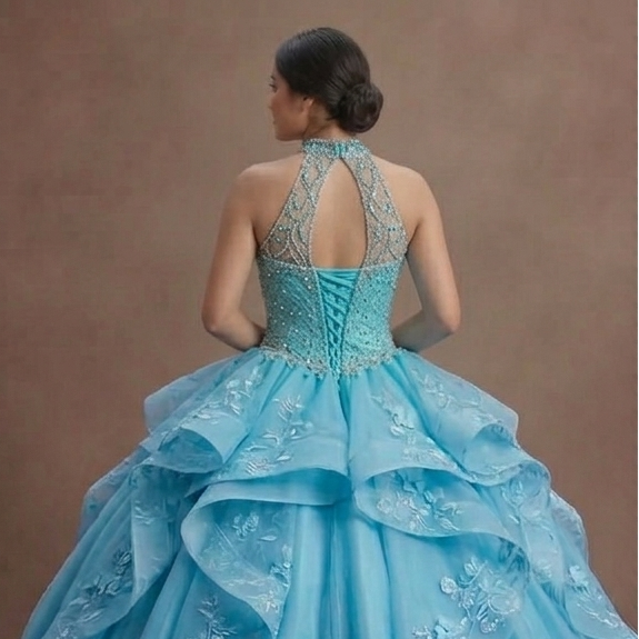 Blue Quinceañera Dress - Turquoise Tulle High-Volume Gown