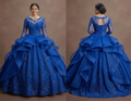 Blue Quinceañera Dress Long Sleeve Lace Applique Gown