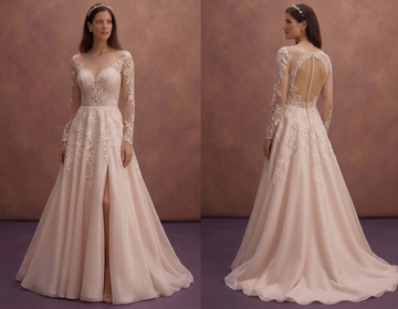 Blush A-Line Wedding Dress with Illusion Neckline