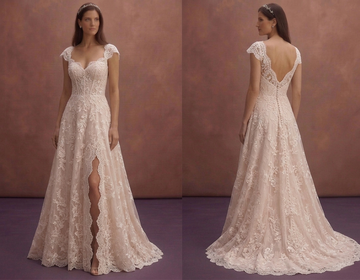 Blush A-Line Wedding Dress with Romantic Lace Overlay
